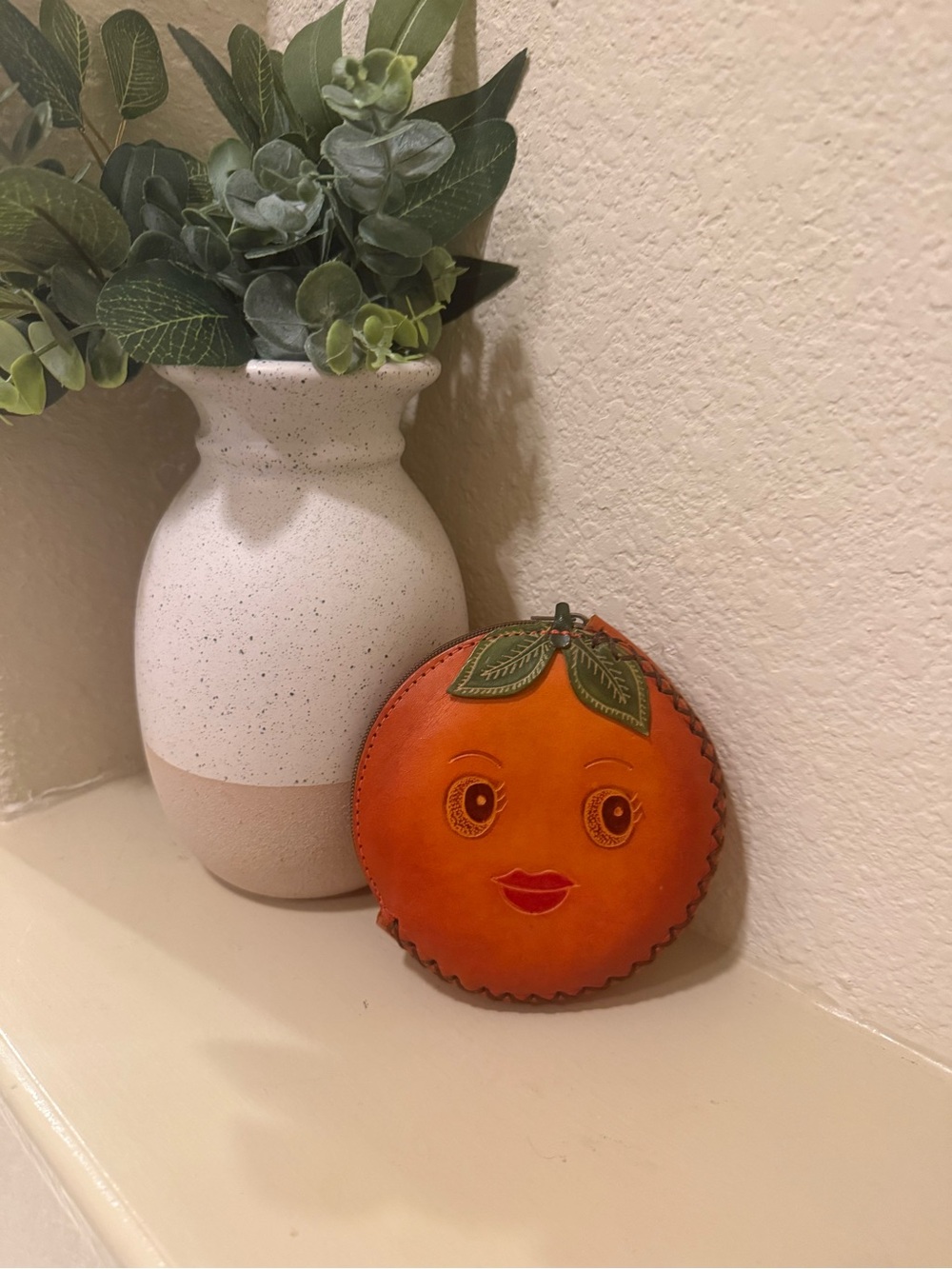 Orange Face Leather Coin Purse Wallet - Orange